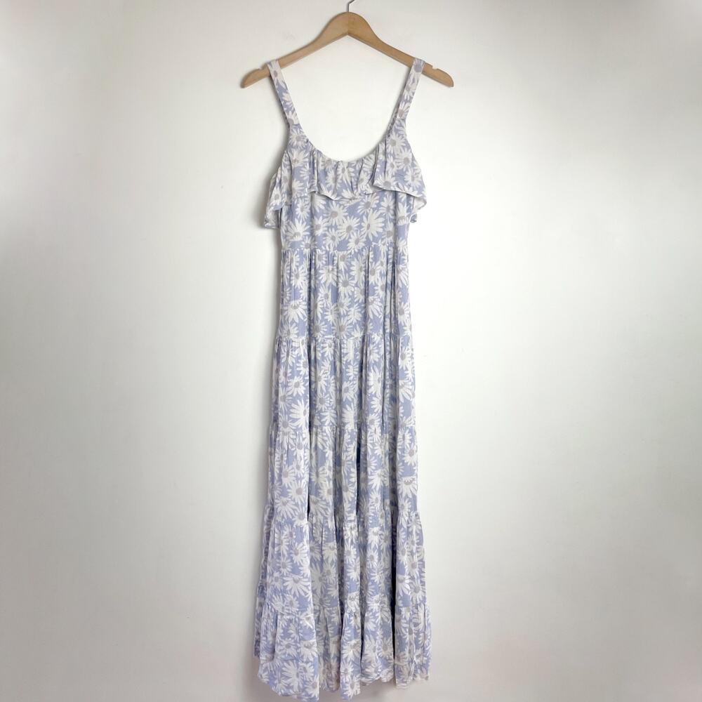 Floral Kentucky Derby Maxi Dress Tiered Ruffle Small Cottage Linen‎ Blend